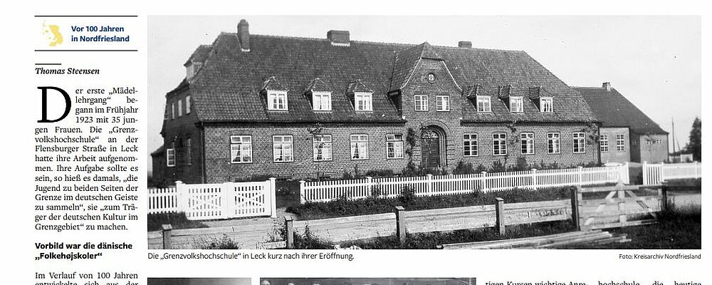 Artikel im Nordfriesland Tageblatt über die 100-jährige Geschichte der Nordsee Akademie