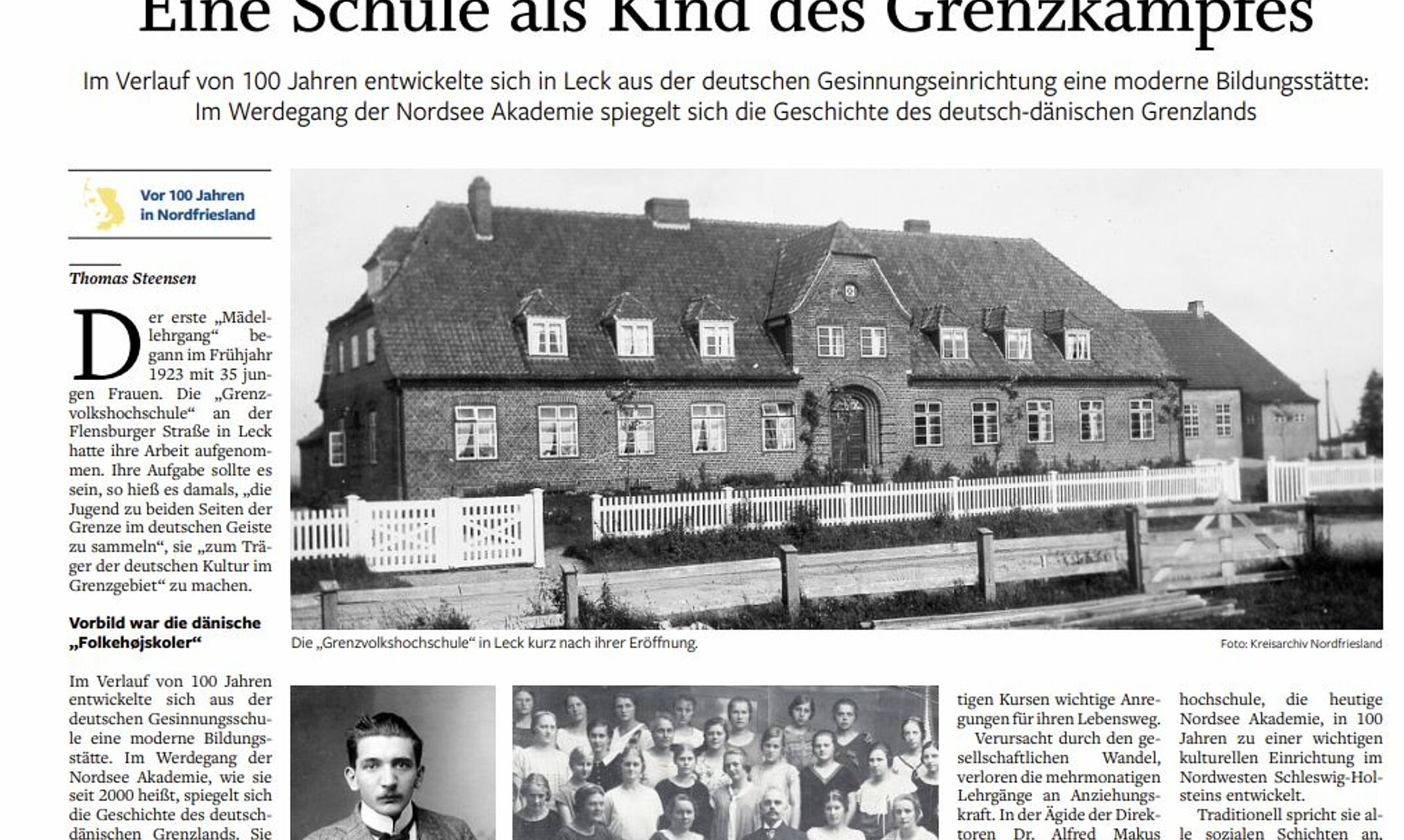 Artikel im Nordfriesland Tageblatt über die 100-jährige Geschichte der Nordsee Akademie